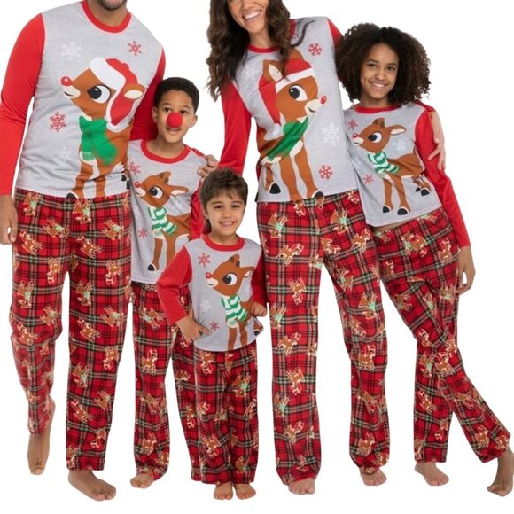 Rudolph The Red-Nosed Reindeer Other - Cozy Mens Rudolph The Red-Nosed Reindeer Pajamas X-Large Gray & Red